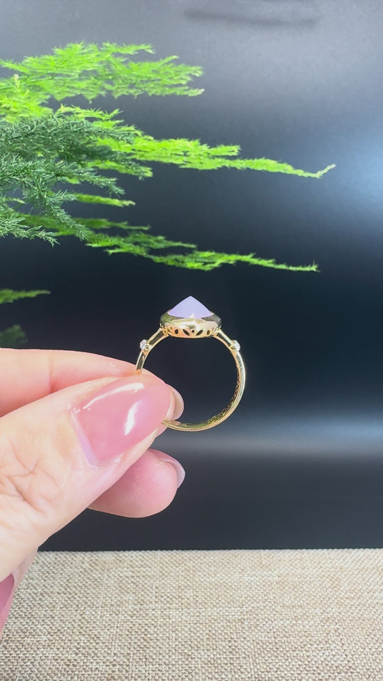 Load and play video in Gallery viewer, RealJade® &amp;quot;Signature Signet&amp;quot; 18K Yellow Gold  Lavender Jadeite Jade Ring
