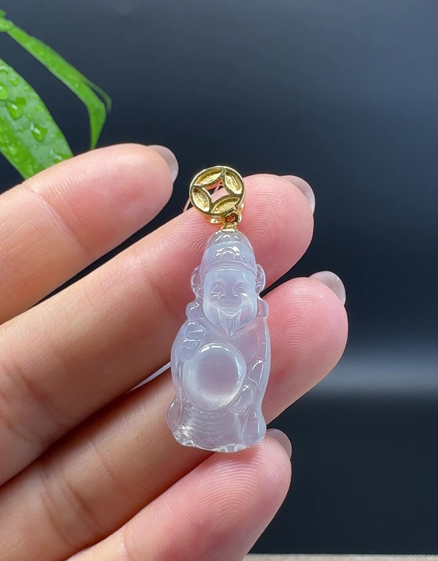 High-end 18K Yellow Gold Burmese Icy Jadeite Jade Money Saint Pendant