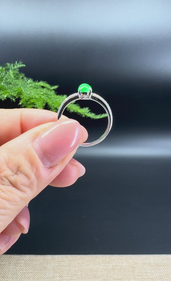 Load and play video in Gallery viewer, RealJade® 18K White Gold Imperial Green Jadeite Jade Diamonds Ring
