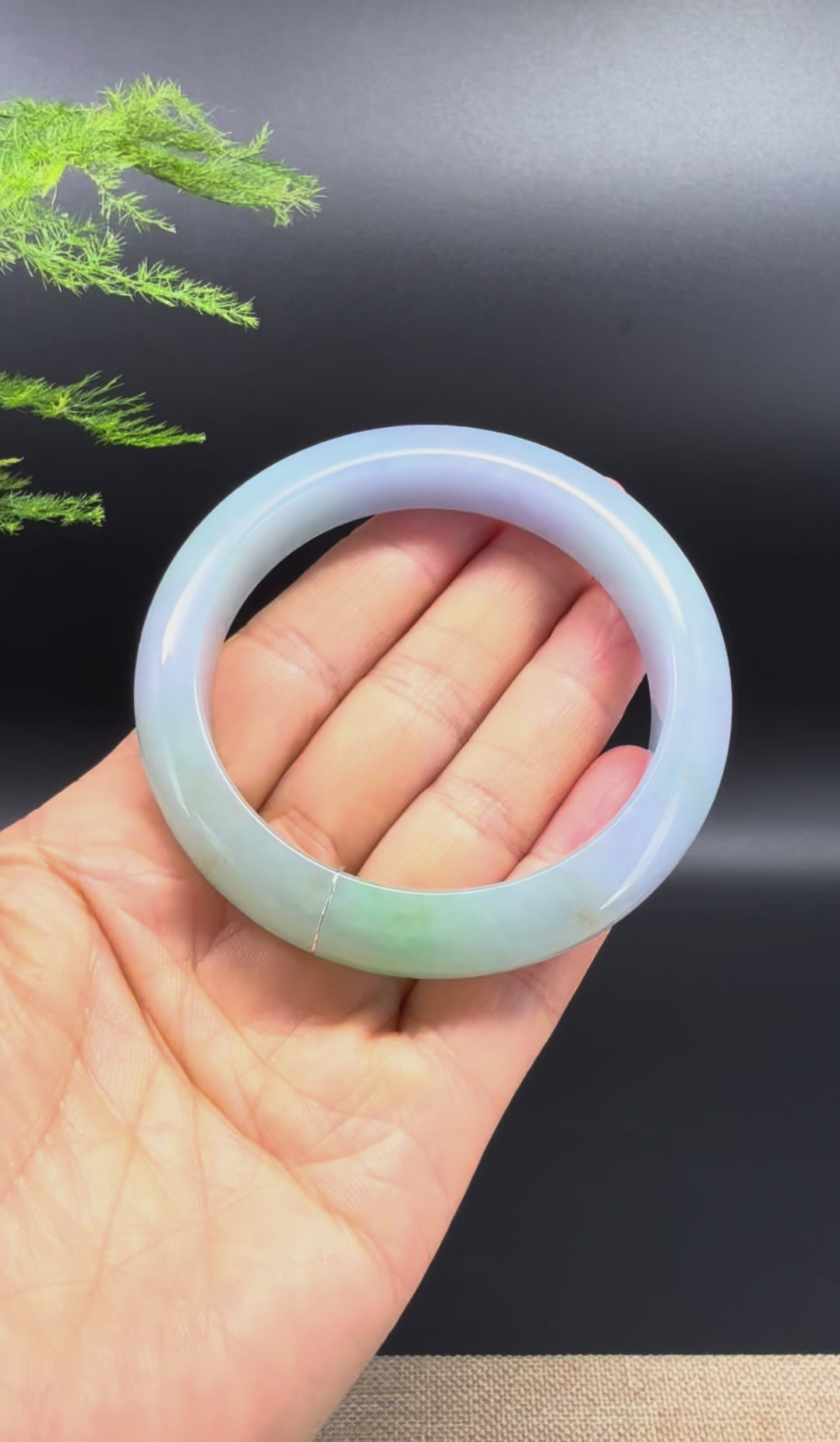 Genuine Burmese Lavender Green Jadeite Jade Bangle Bracelet (57.5mm)