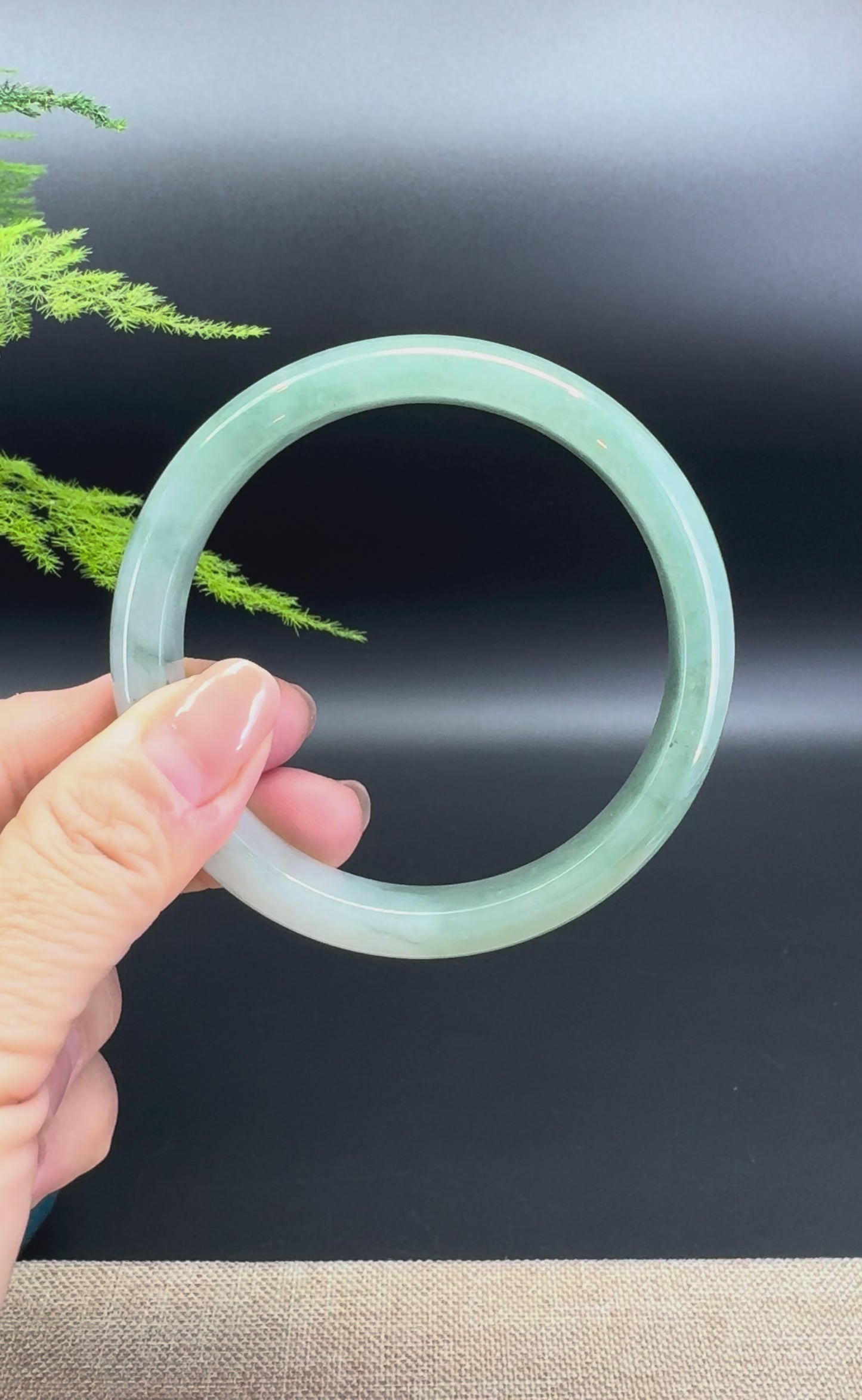 Load and play video in Gallery viewer, Genuine Burmese Oil Green Jade Jadeite Bangle Bracelet ( 63.2mm )
