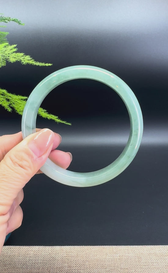 Load and play video in Gallery viewer, Genuine Burmese Oil Green Jade Jadeite Bangle Bracelet ( 63.2mm )
