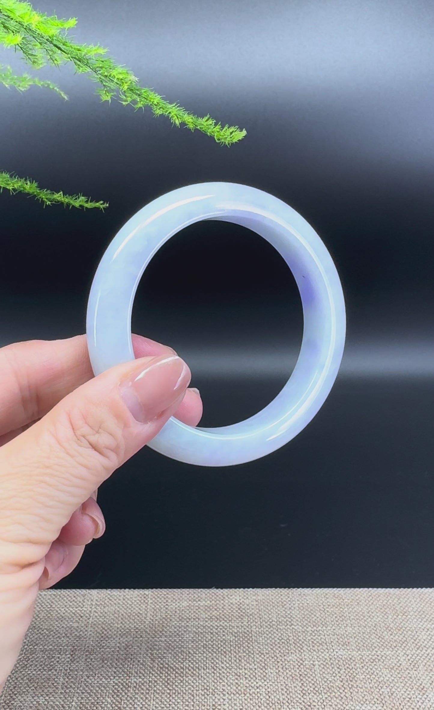 Load and play video in Gallery viewer, Genuine Burmese Lavender Green Jade Jadeite Bangle Bracelet (56.8mm)
