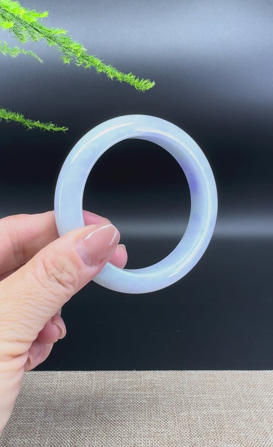 Load and play video in Gallery viewer, Genuine Burmese Lavender Green Jade Jadeite Bangle Bracelet (56.8mm)
