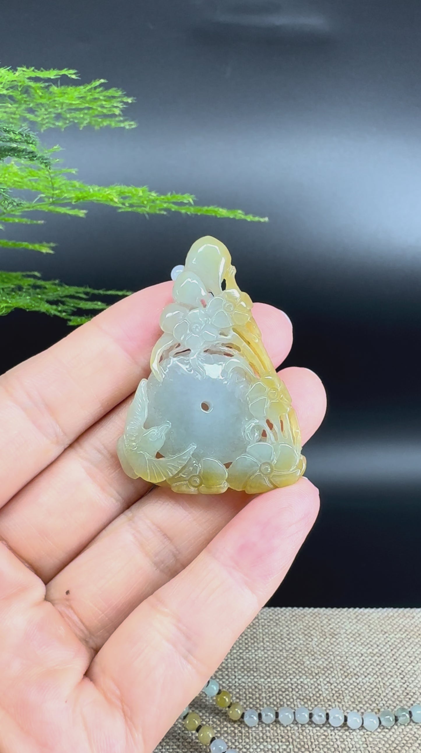 Load and play video in Gallery viewer, RealJade® Co.  Genuine Burmese Jadeite Jade Yellow Green Flower Pendant Necklace
