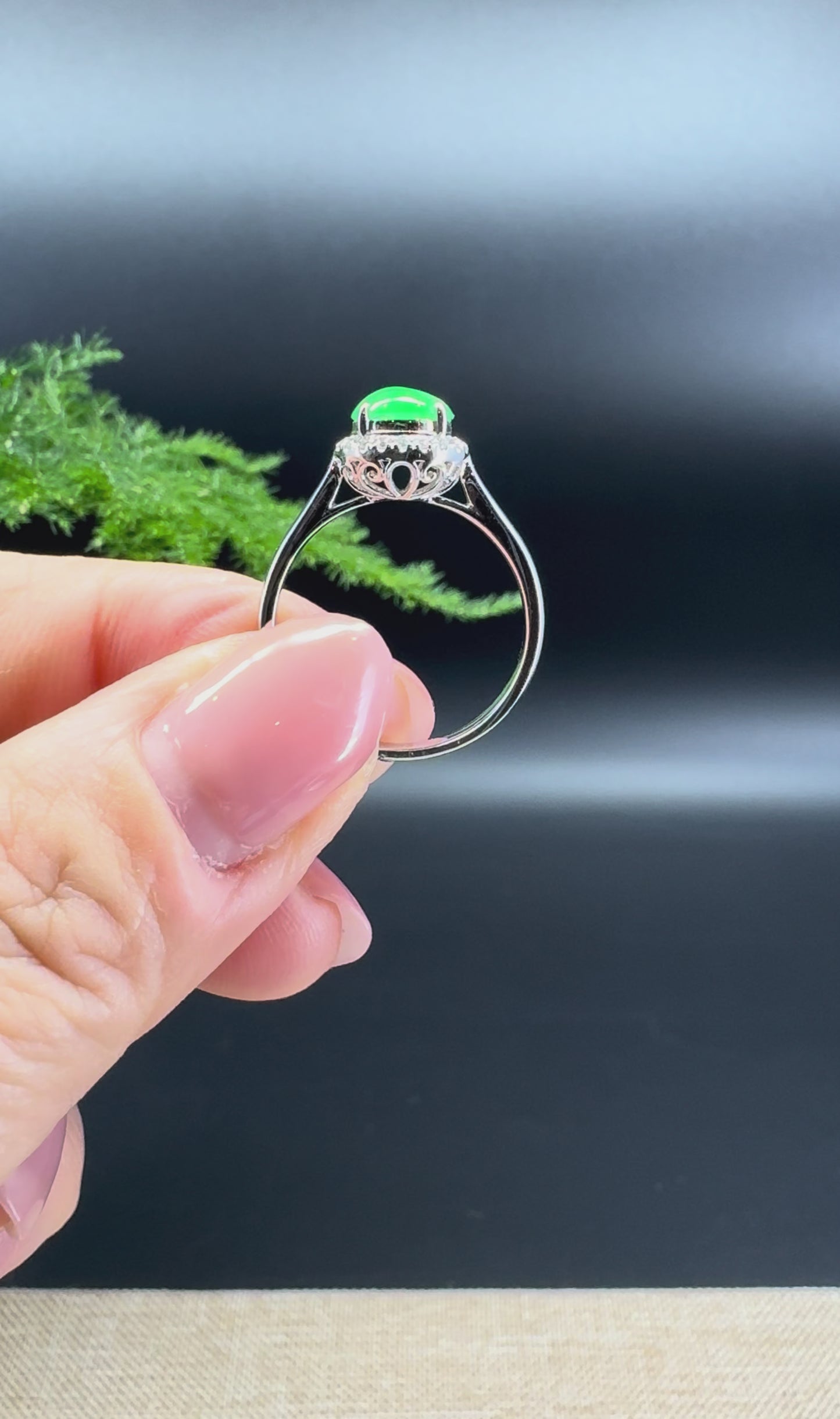 RealJade® 18K White Gold Green Jadeite Jade Diamonds Ring