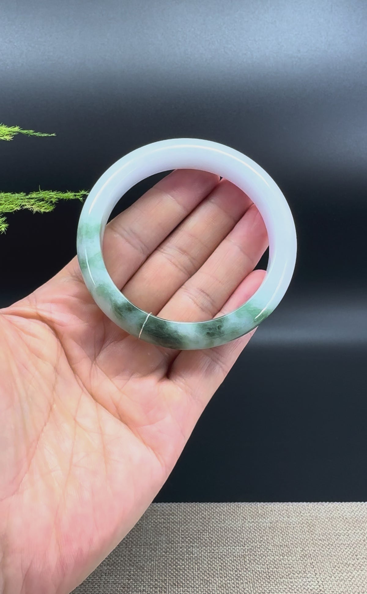Genuine Burmese Light Pink & Green Flower Jade Jadeite Bangle Bracelet ( 56.7mm )
