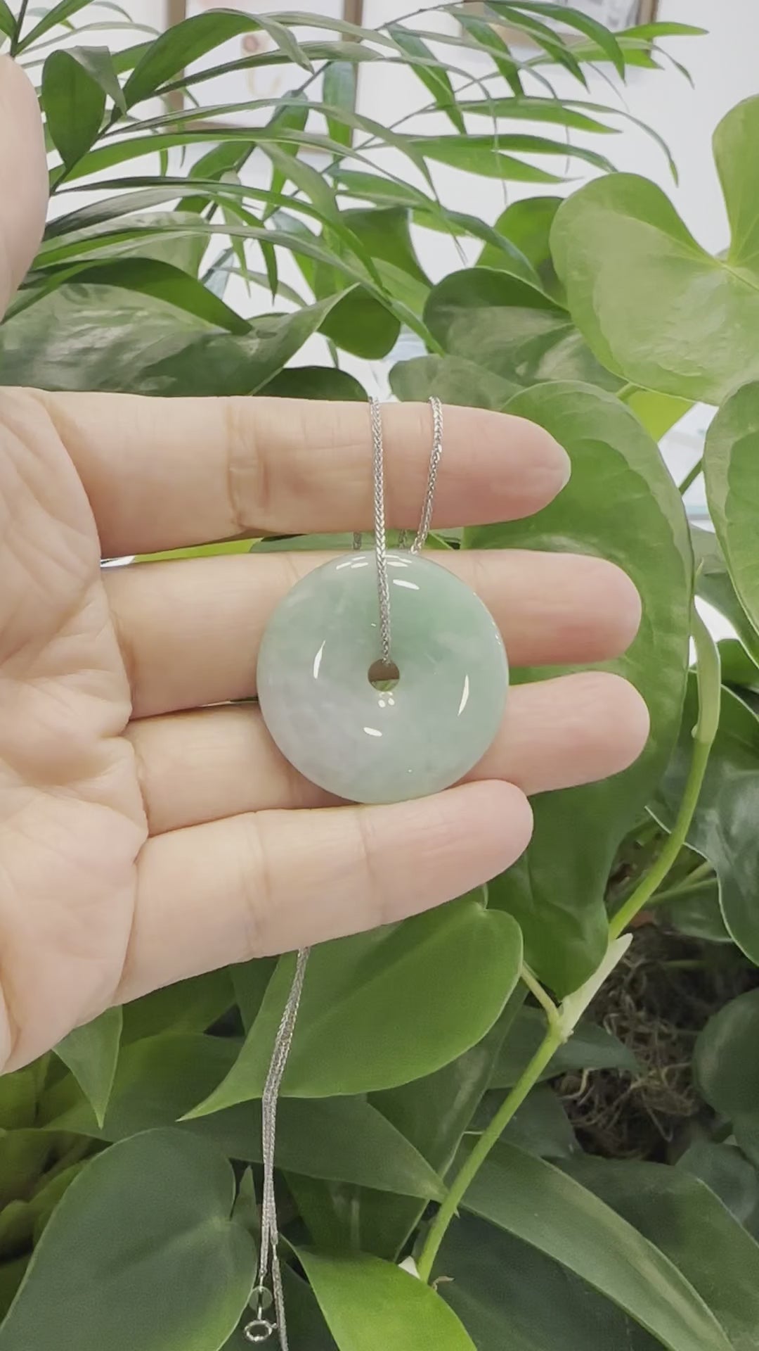 Load and play video in Gallery viewer, RealJade® &amp;quot;Good Luck Button&amp;quot; Necklace Green Jadeite Jade Lucky Ping An Kou Pendant

