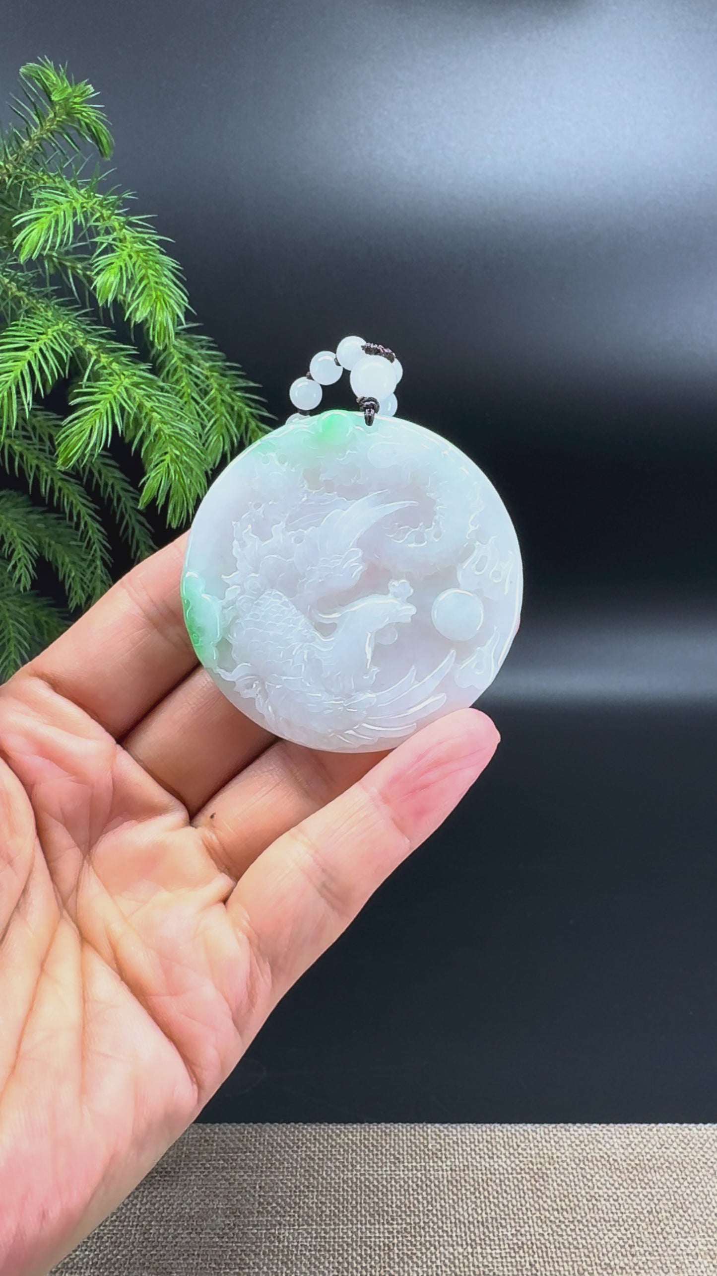 RealJade® Co. Natural White Green Jadeite Jade Phoenix Pendant