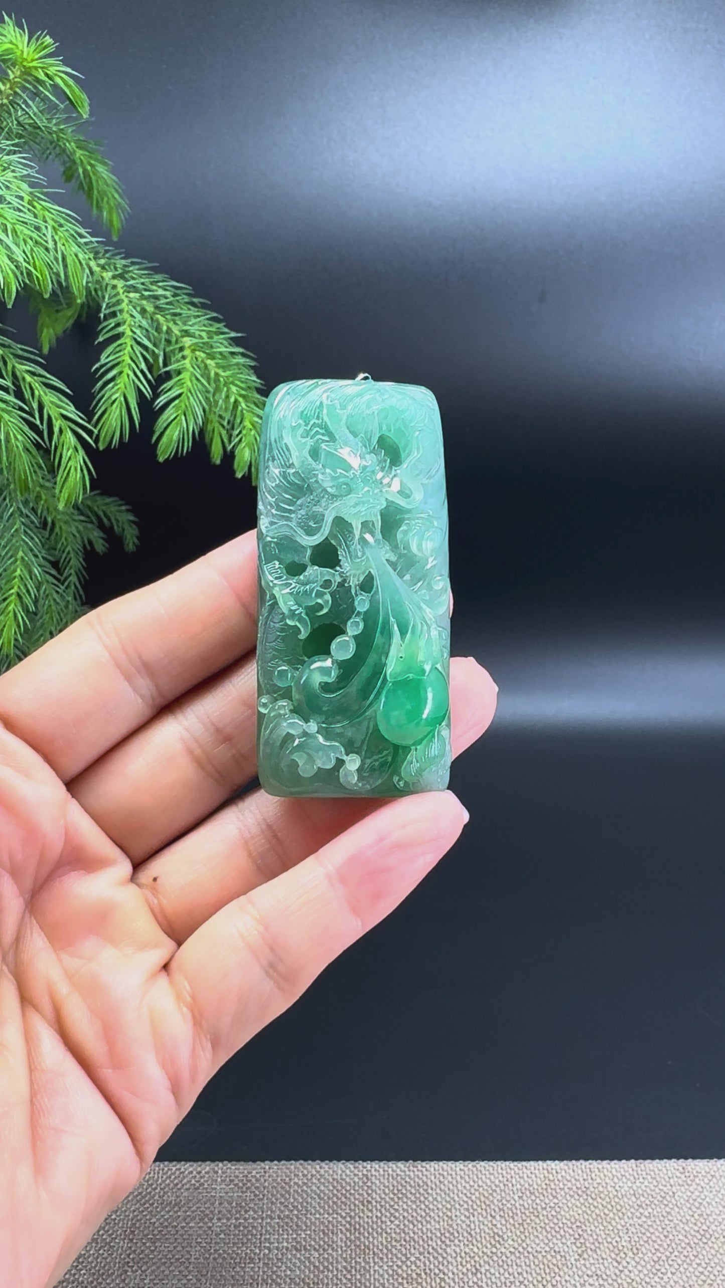 RealJade® Co. Natural Oil Green Jadeite Jade Dragon Pendant