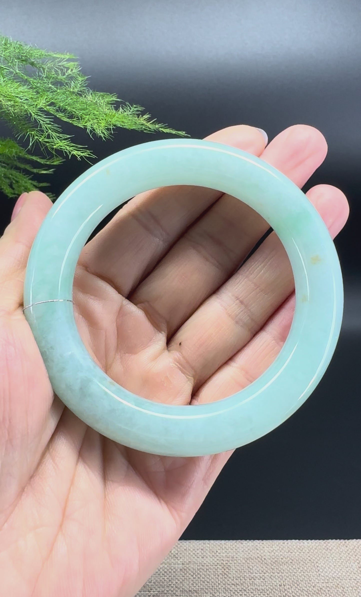 Genuine Burmese Icy Green Jade Jadeite Bangle Bracelet ( 55.9mm )