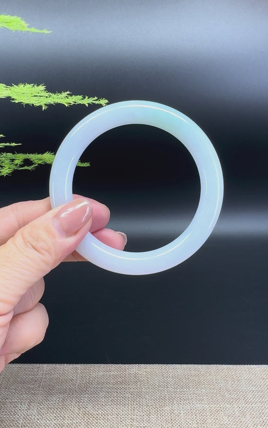 Load and play video in Gallery viewer, Genuine Burmese Icy Green Jadeite Jade Bangle Bracelet ( 55.6mm )
