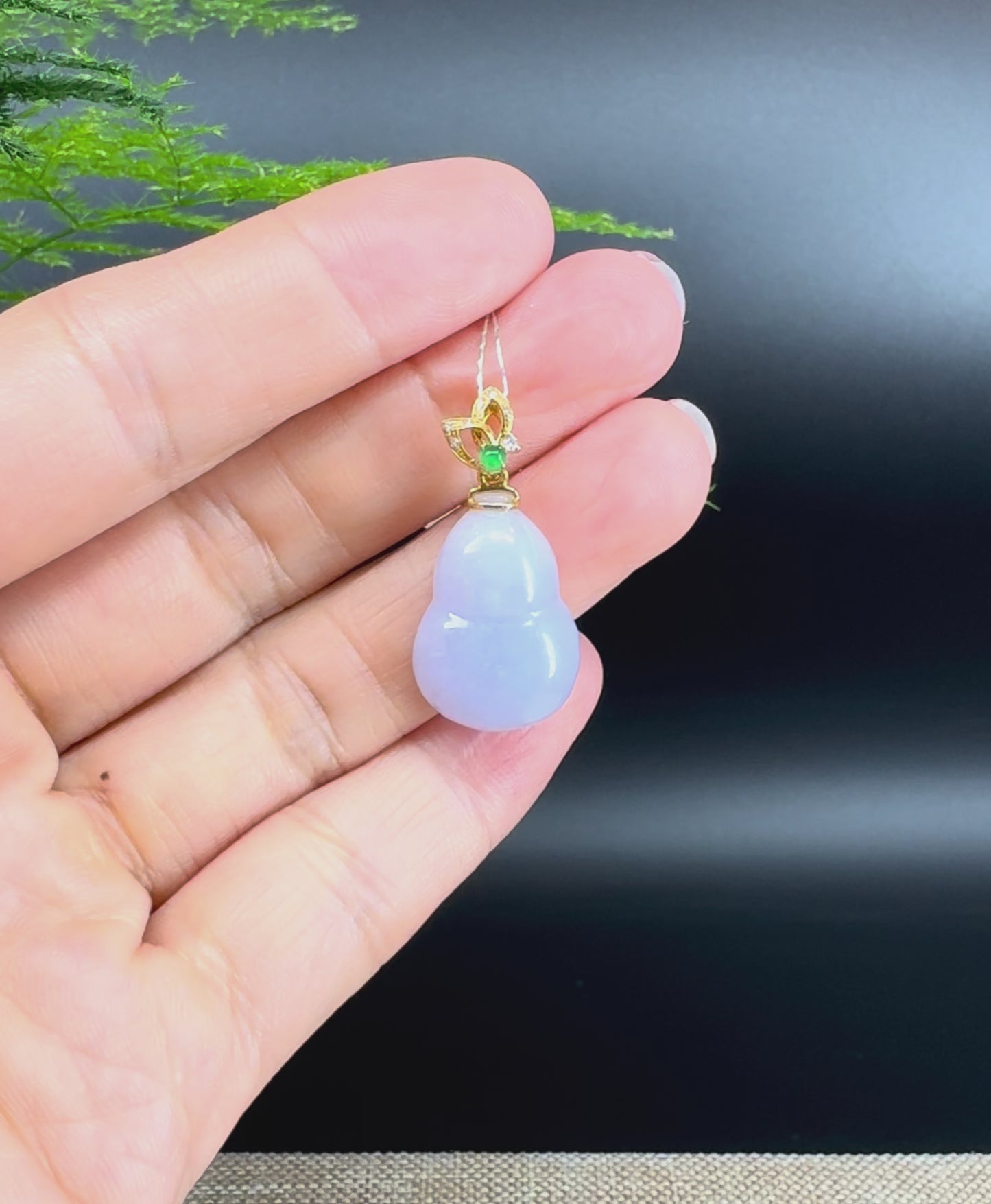RealJade® Co. Genuine Lavender Jadeite Jade Good Luck Hulu Necklace With 18K Yellow Gold Bail