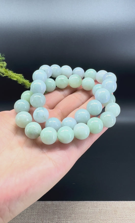 Load and play video in Gallery viewer, RealJade® Genuine Jadeite Jade Round Lavender Green Beads Bracelet ( 13.5mm ) For Men
