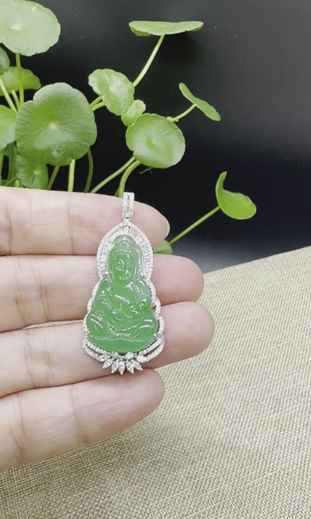 Load and play video in Gallery viewer, High end  &amp;quot;Goddess of Compassion&amp;quot; 18k White Gold Genuine Burmese Jadeite Jade Guanyin Necklace With Good Luck Design

