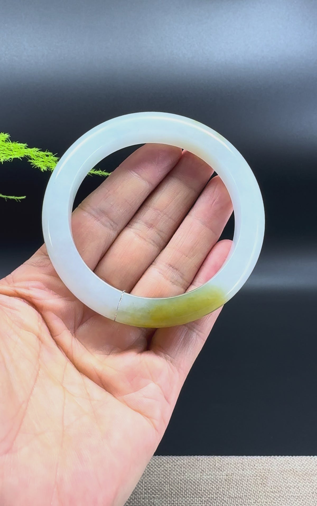 Genuine Burmese Icy Yellow Jadeite Jade Bangle Bracelet ( 58.5mm )