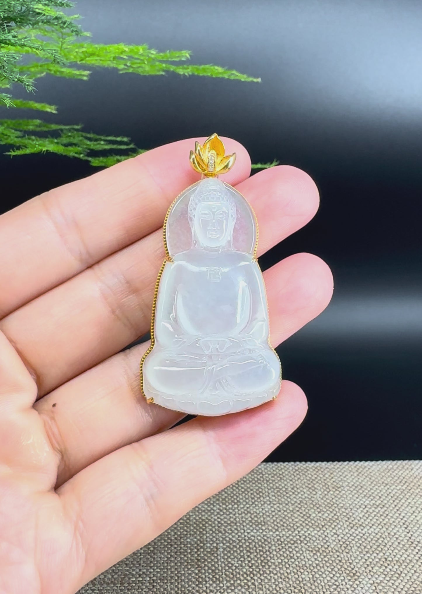 RealJade® Co. 18k Yellow Gold "Goddess of Compassion" Genuine Burmese Jadeite Jade Guanyin Necklace