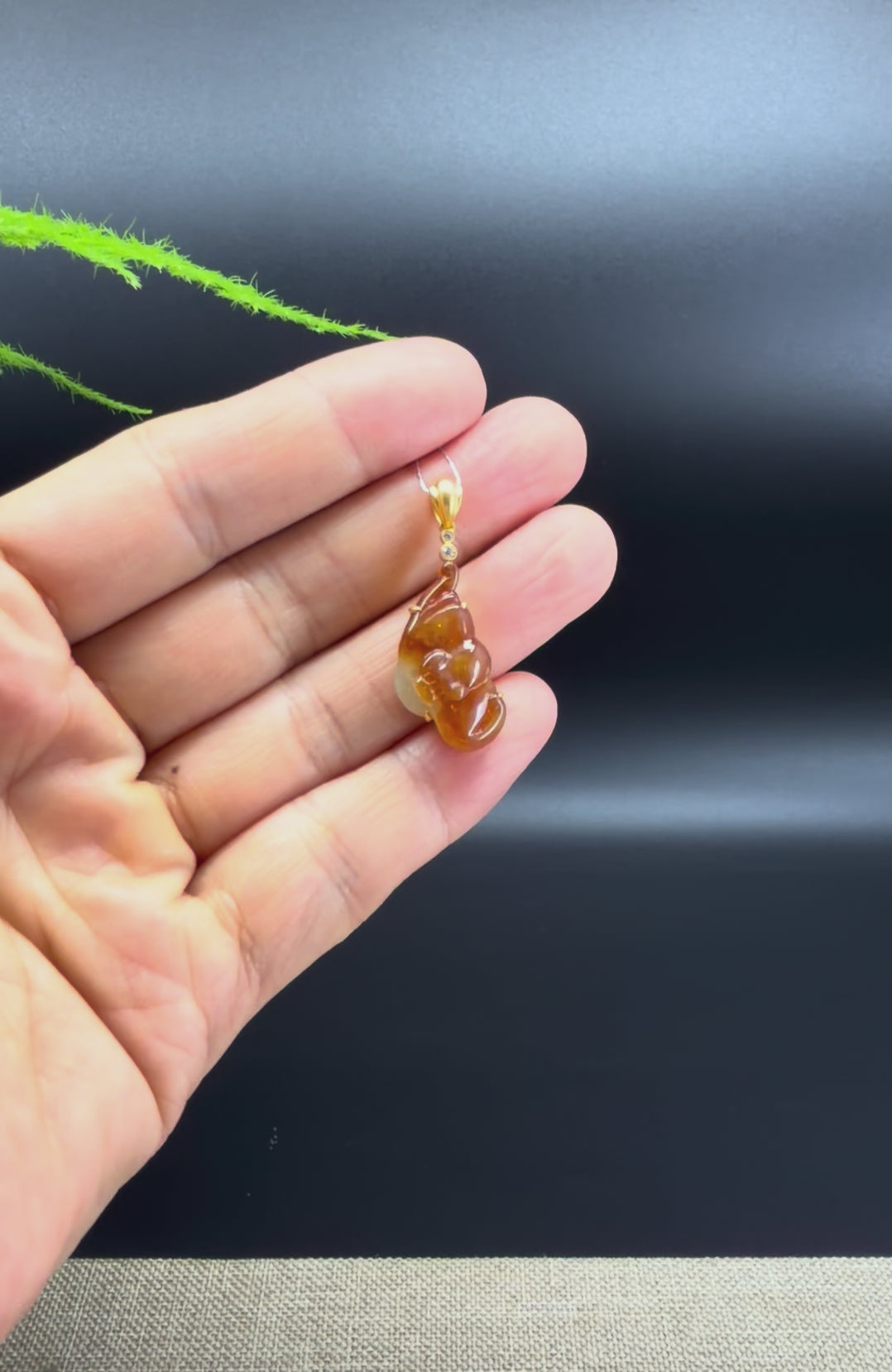 RealJade® Co. Genuine Red Jadeite Jade Bat Pendant Necklace With 18K Yellow Gold Diamonds Bail