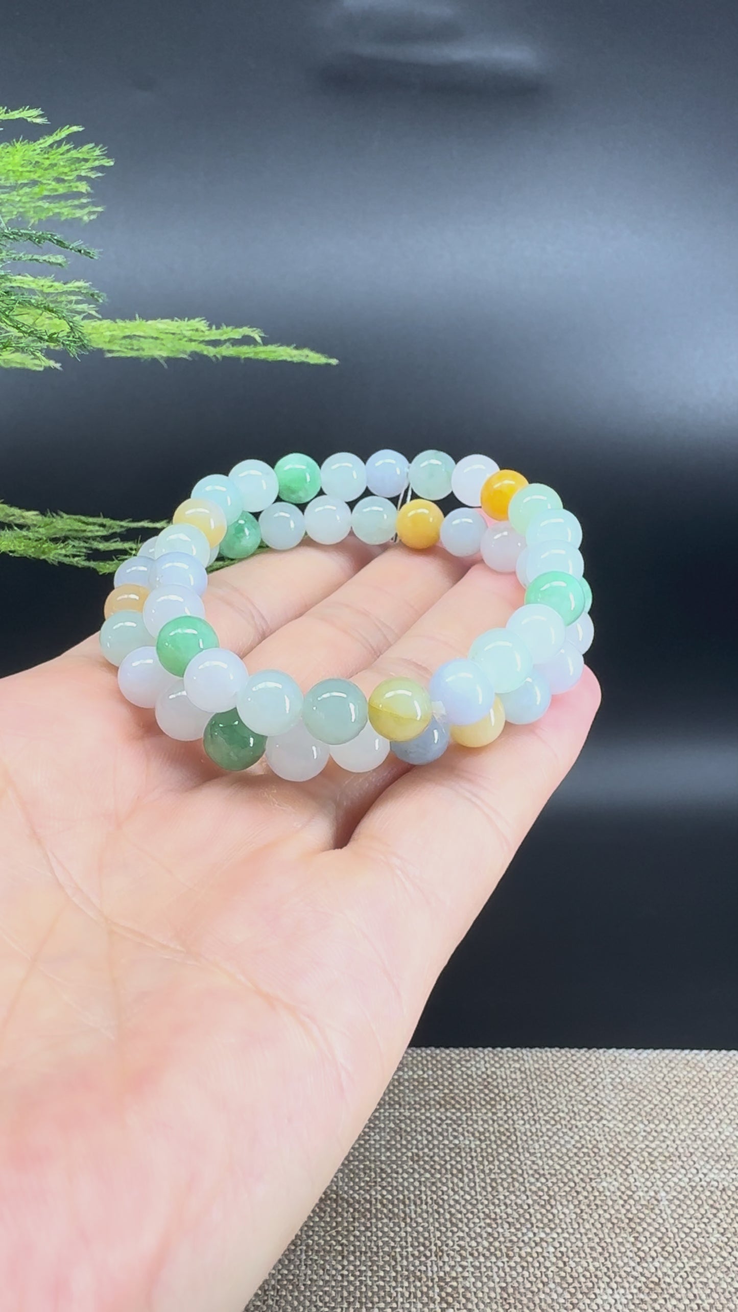 Load and play video in Gallery viewer, RealJade® Co. Genuine Jadeite Jade Round Multi-Colors Beads Bracelet (7.5mm)
