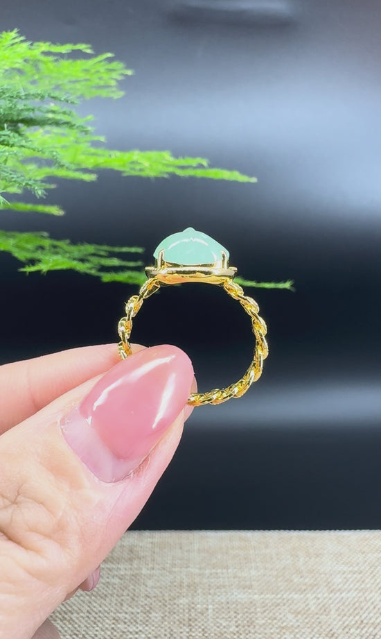 Load and play video in Gallery viewer, RealJade® &amp;quot;Signature Signet&amp;quot; 18K Yellow Gold Icy Green Jadeite Jade  PiXiu Ring
