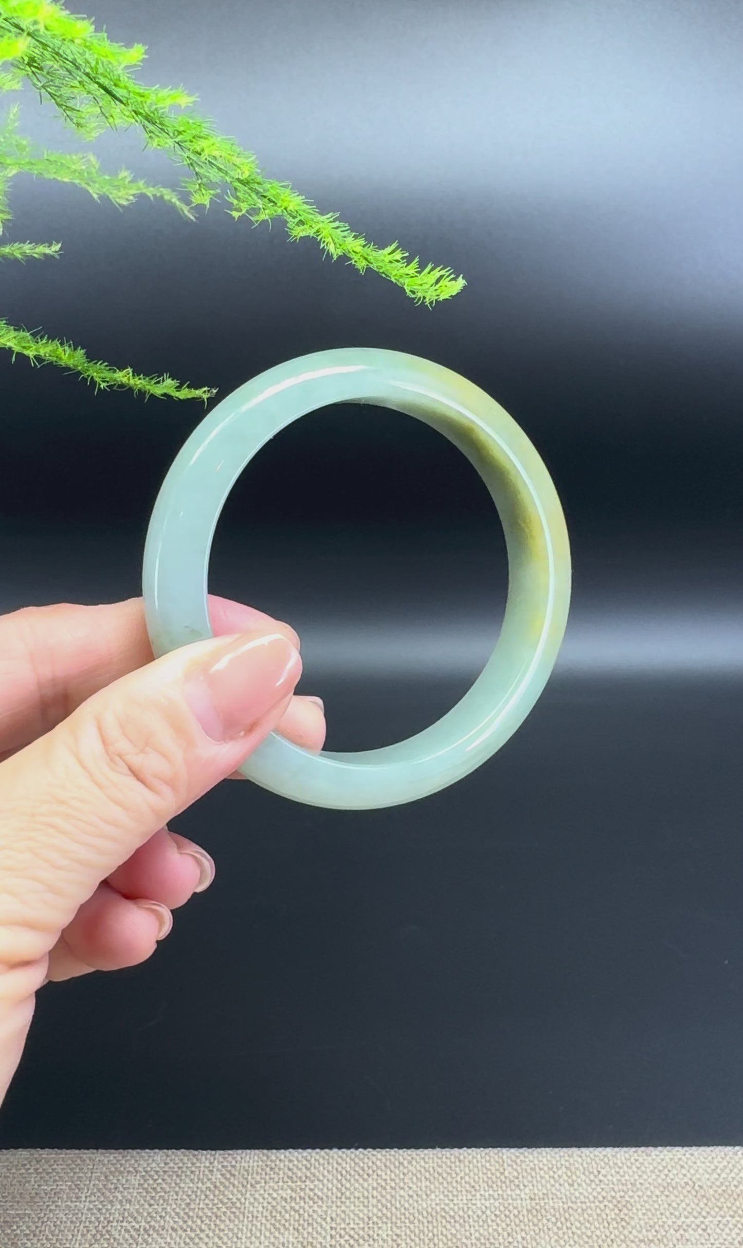 Genuine Burmese Icy Yellow Green  Jade Jadeite Bangle Bracelet ( 57.5mm )