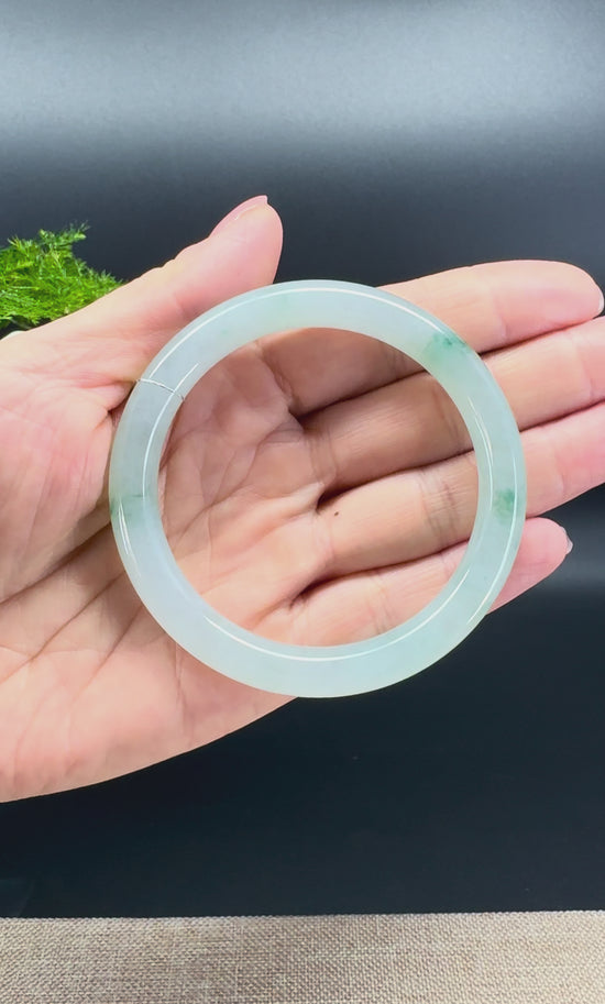 Load and play video in Gallery viewer, Genuine Burmese Icy Green Jade Jadeite Bangle Bracelet (54.8mm)
