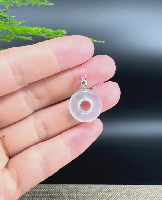 Load and play video in Gallery viewer, &amp;quot;Good Luck Button&amp;quot; Icy Jadeite Jade Lucky KouKou Pendant With 18K White Gold Bail
