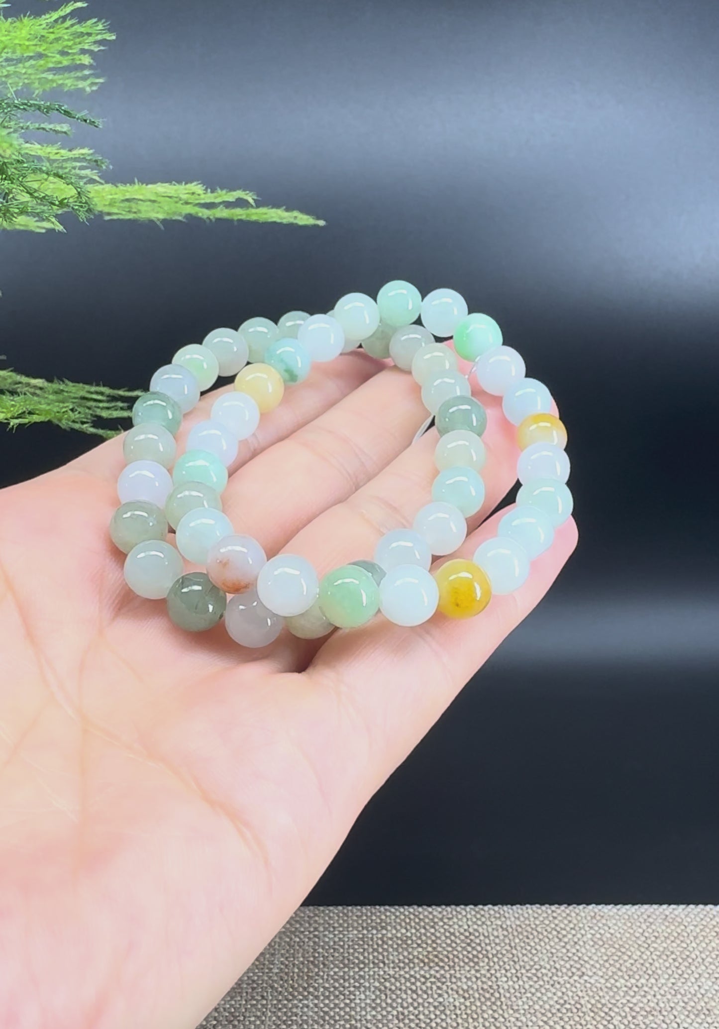 RealJade® Co. Genuine Jadeite Jade Round Multi-Colors Beads Bracelet (7.5mm)