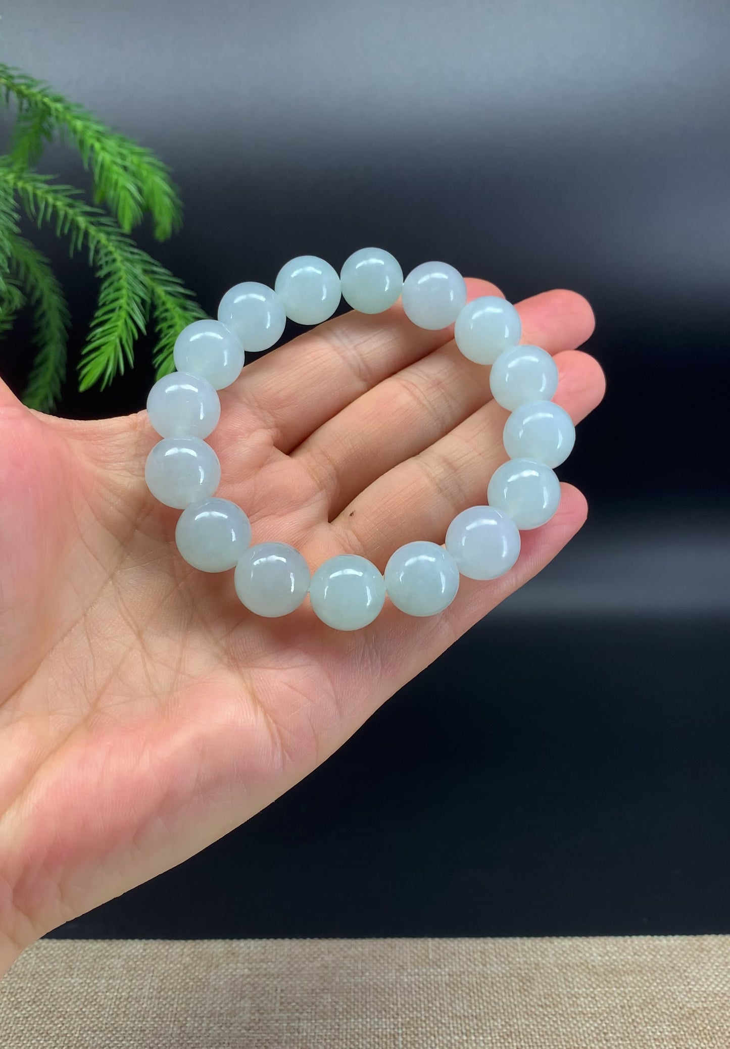 RealJade® Genuine Jadeite Jade Round Icy Green Beads Bracelet ( 12.8 mm )