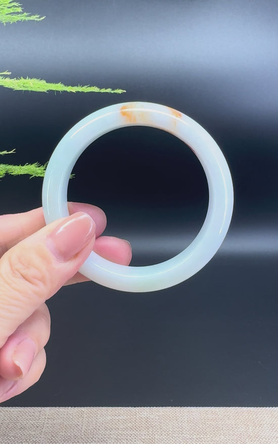 Load and play video in Gallery viewer, Genuine Burmese Yellow Green Jade Jadeite Bangle Bracelet ( 52.3mm)
