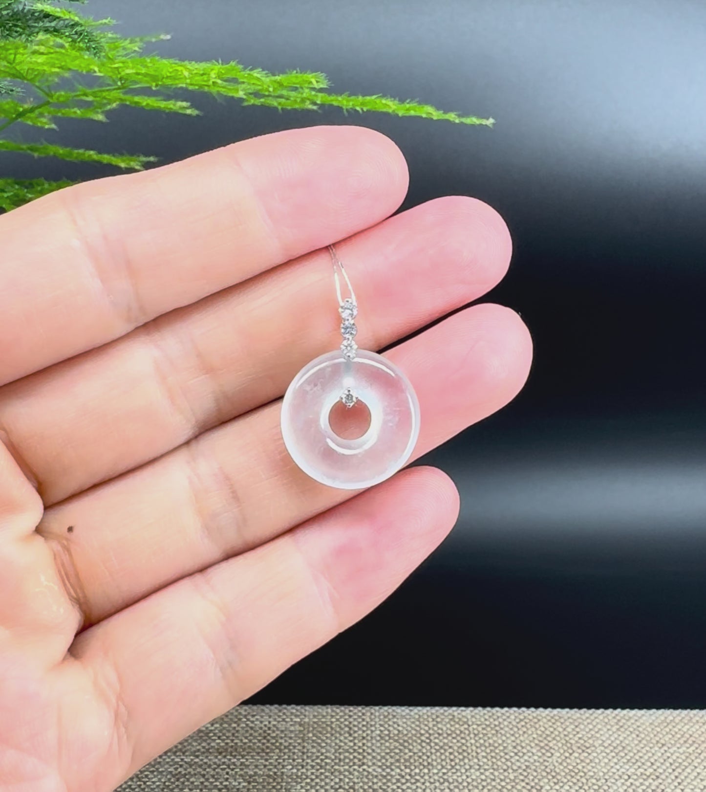 Load and play video in Gallery viewer, &amp;quot;Good Luck Button&amp;quot; Icy Jadeite Jade Lucky KouKou Pendant With 18K White Gold Bail
