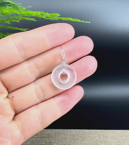 Load and play video in Gallery viewer, &amp;quot;Good Luck Button&amp;quot; Icy Jadeite Jade Lucky KouKou Pendant With 18K White Gold Bail
