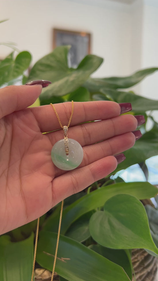 Load and play video in Gallery viewer, &amp;quot;Good Luck Button&amp;quot; Lavender Jadeite Jade Lucky KouKou Pendant With 14K White Gold Bail
