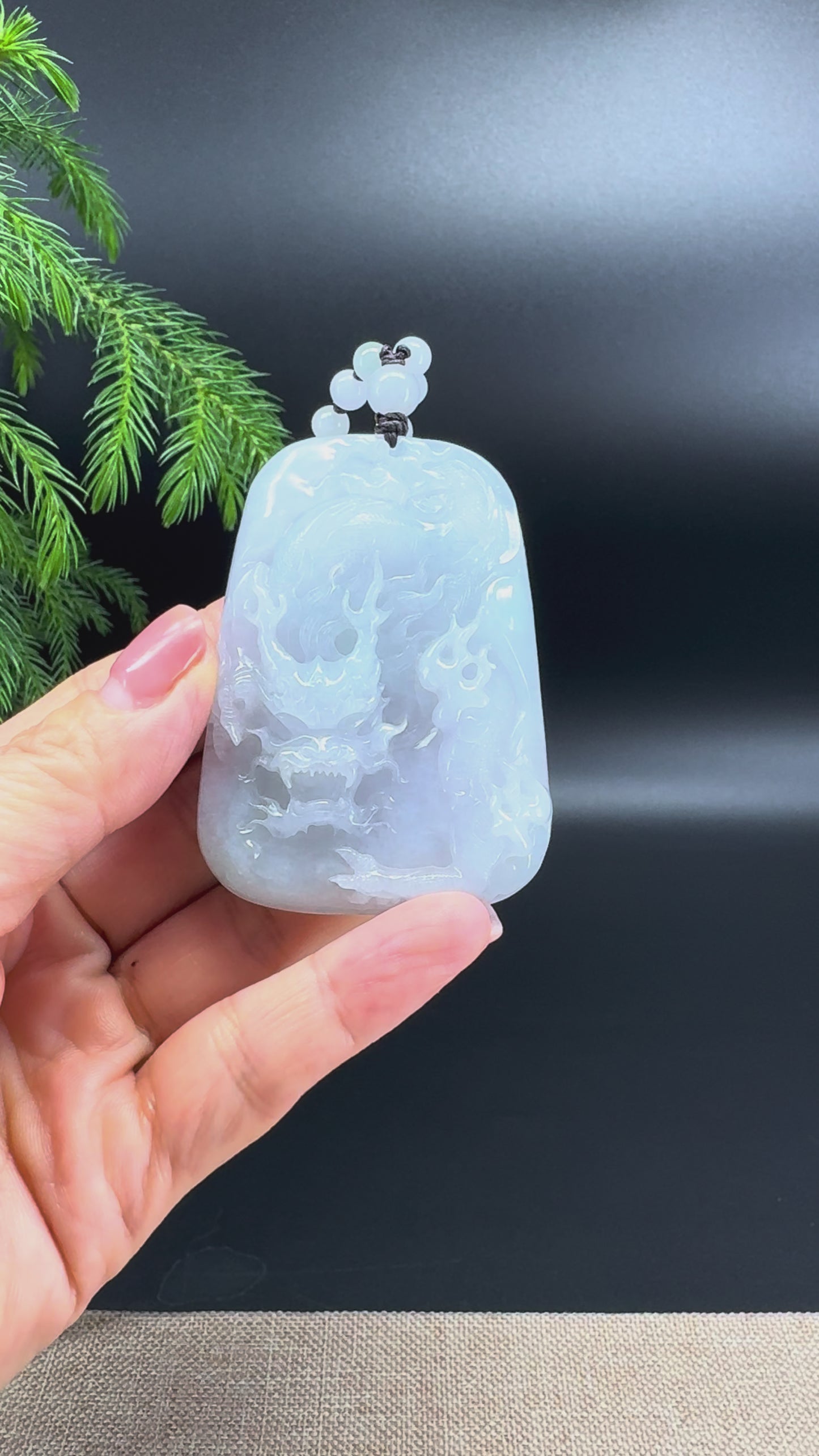 RealJade® Co. Natural Light Lavender Green Jadeite Jade Dragon Pendant