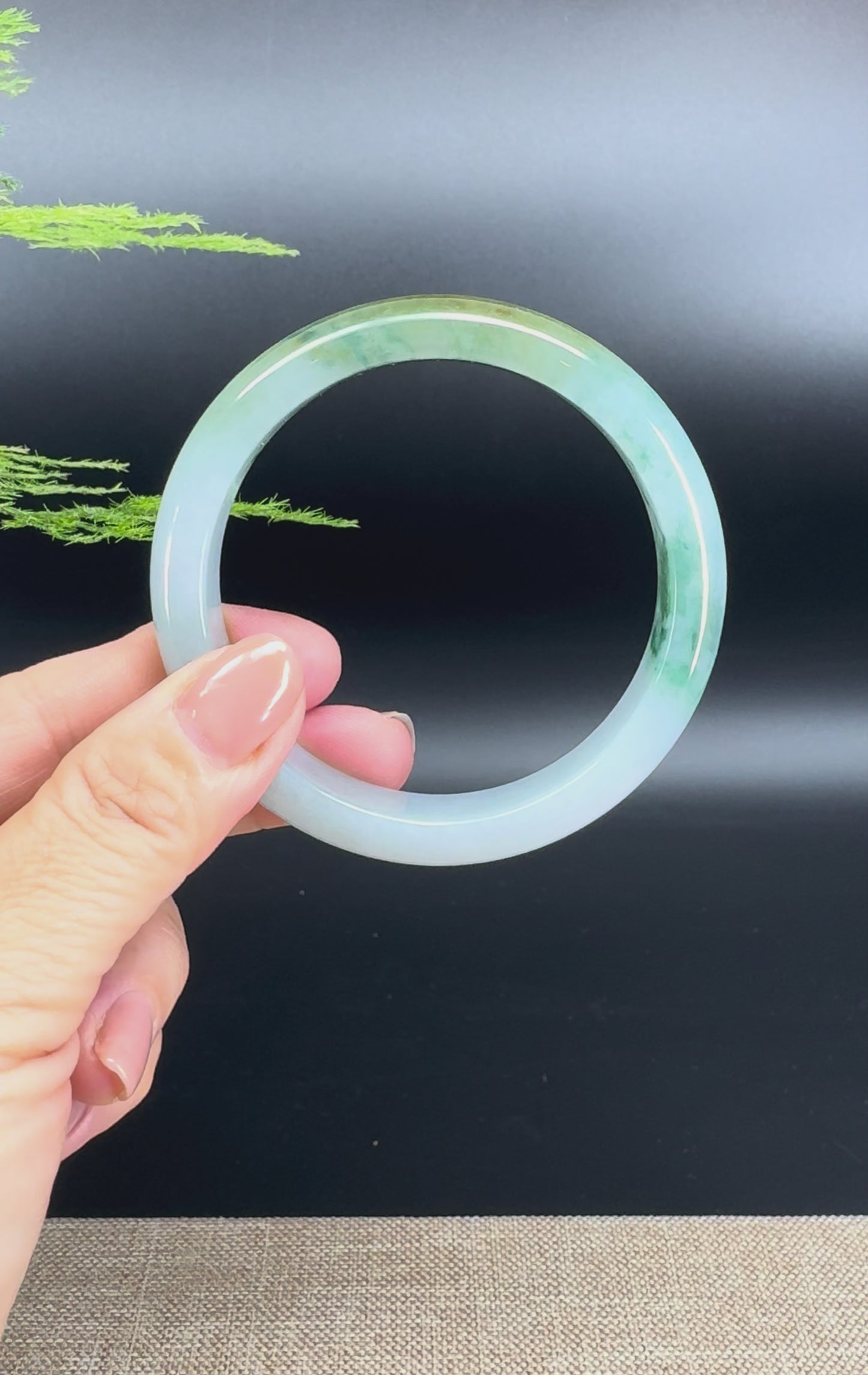 Genuine Burmese Yellow Blue Flower Jade Jadeite Bangle Bracelet ( 58.6mm )