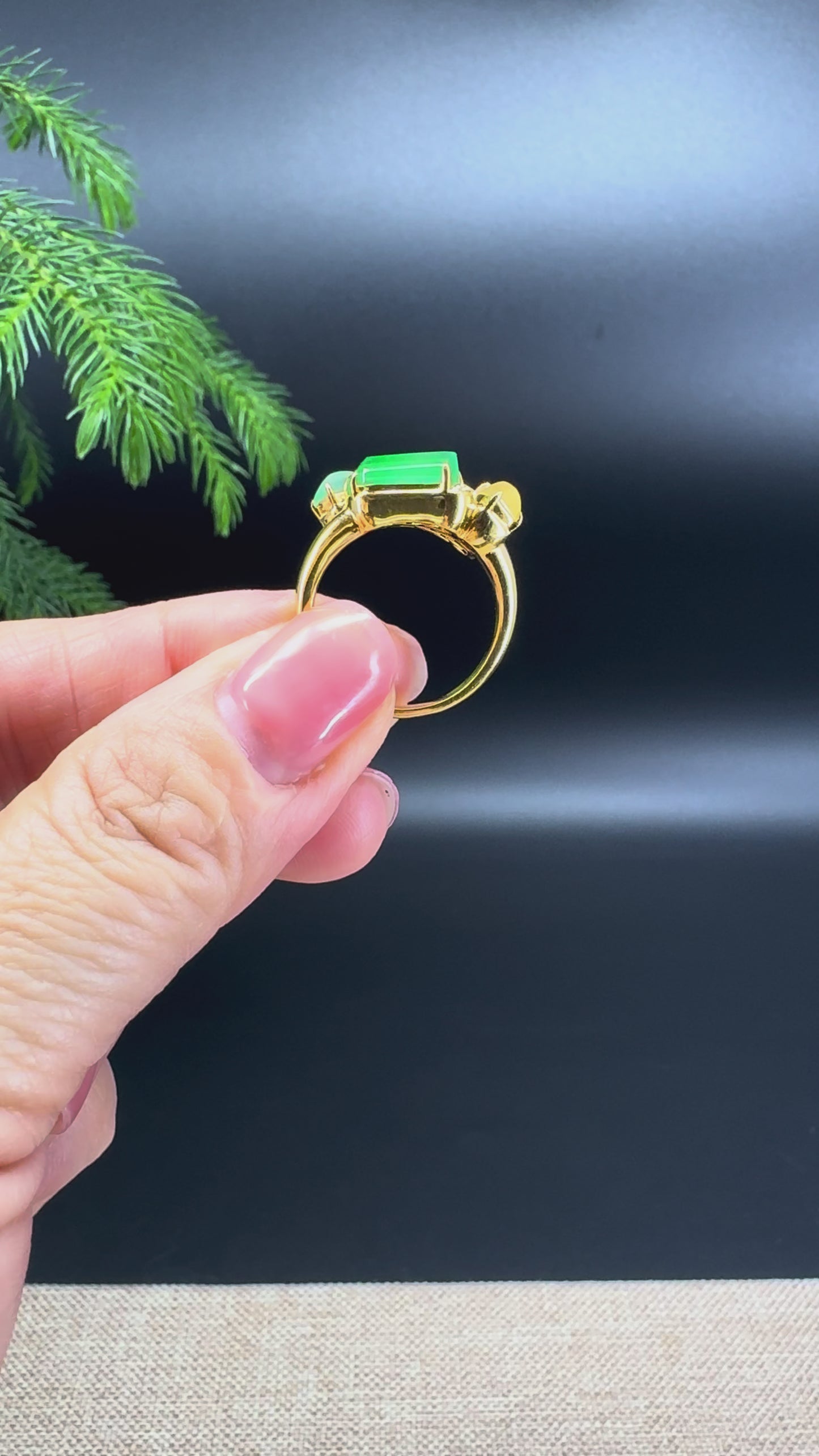 RealJade® 18K Yellow Gold Multi-Color Polygon Jadeite Jade Ring With Diamonds
