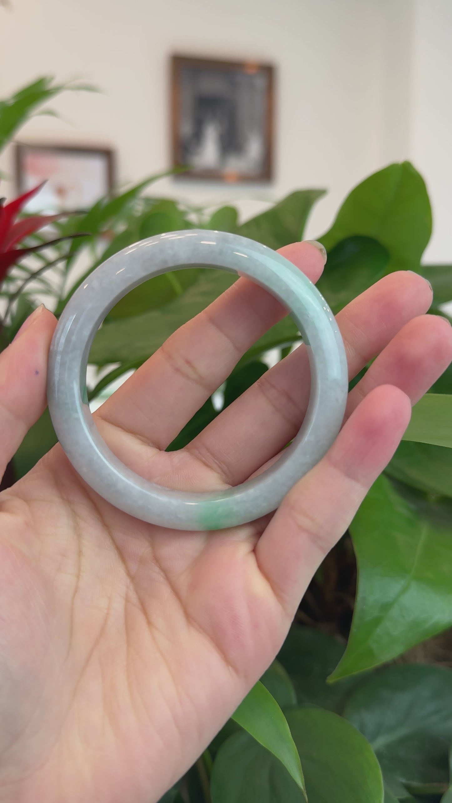 Load and play video in Gallery viewer, RealJade® Co. &amp;quot;Classic Bangle&amp;quot; Genuine Burmese Green Jadeite Jade Bangle Bracelet (55.06mm) #T211
