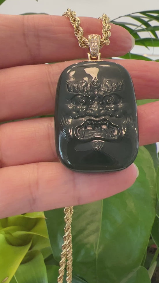 Load and play video in Gallery viewer, RealJade® 14K Yellow Gold &amp;amp; Black Nephrite Jade &amp;quot; Da Hei Tian &amp;quot; Pendant
