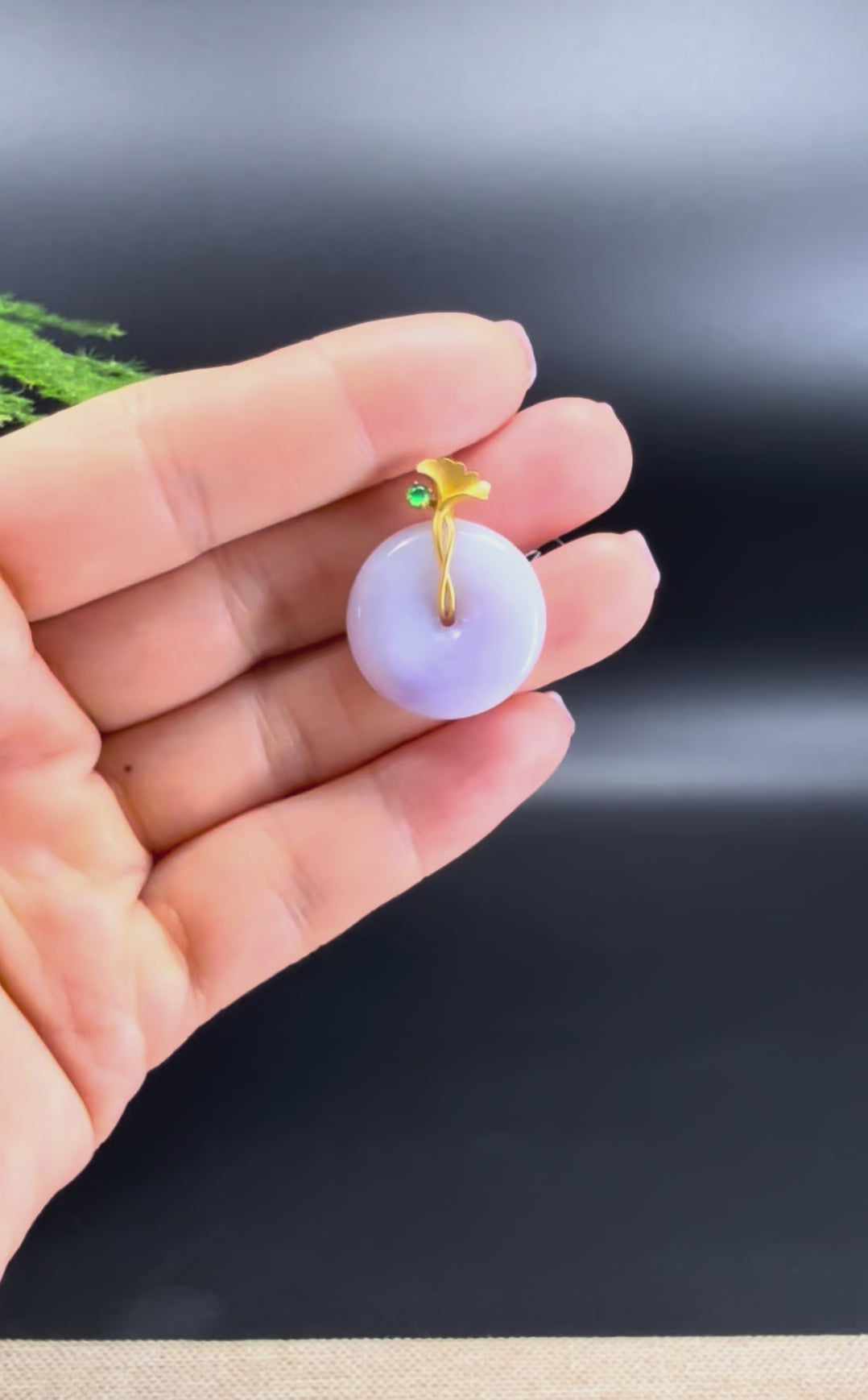 "Good Luck Button" Lavender Jadeite Jade Lucky KouKou Pendant With 18K Yellow Gold Bail