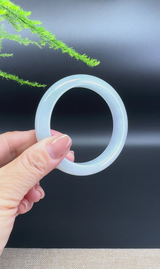 Load and play video in Gallery viewer, Genuine Burmese Lavender Green Jade Jadeite Bangle Bracelet ( 57.5mm )
