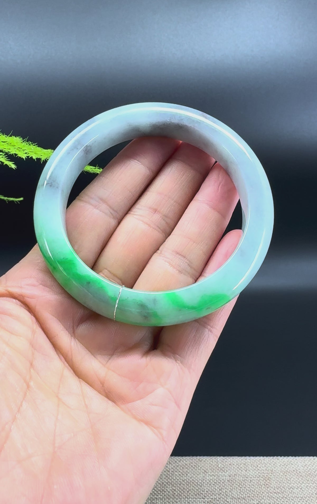 Genuine Burmese Green & Wuji Jadeite Jade Bangle Bracelet ( 58.6mm )