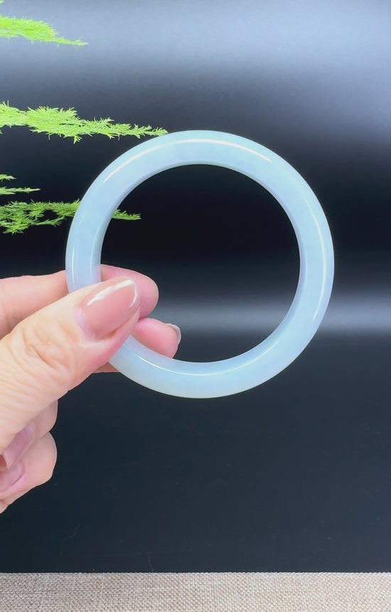 Load and play video in Gallery viewer, Genuine Burmese Lavender Green Jade Jadeite Bangle Bracelet ( 54.5mm )

