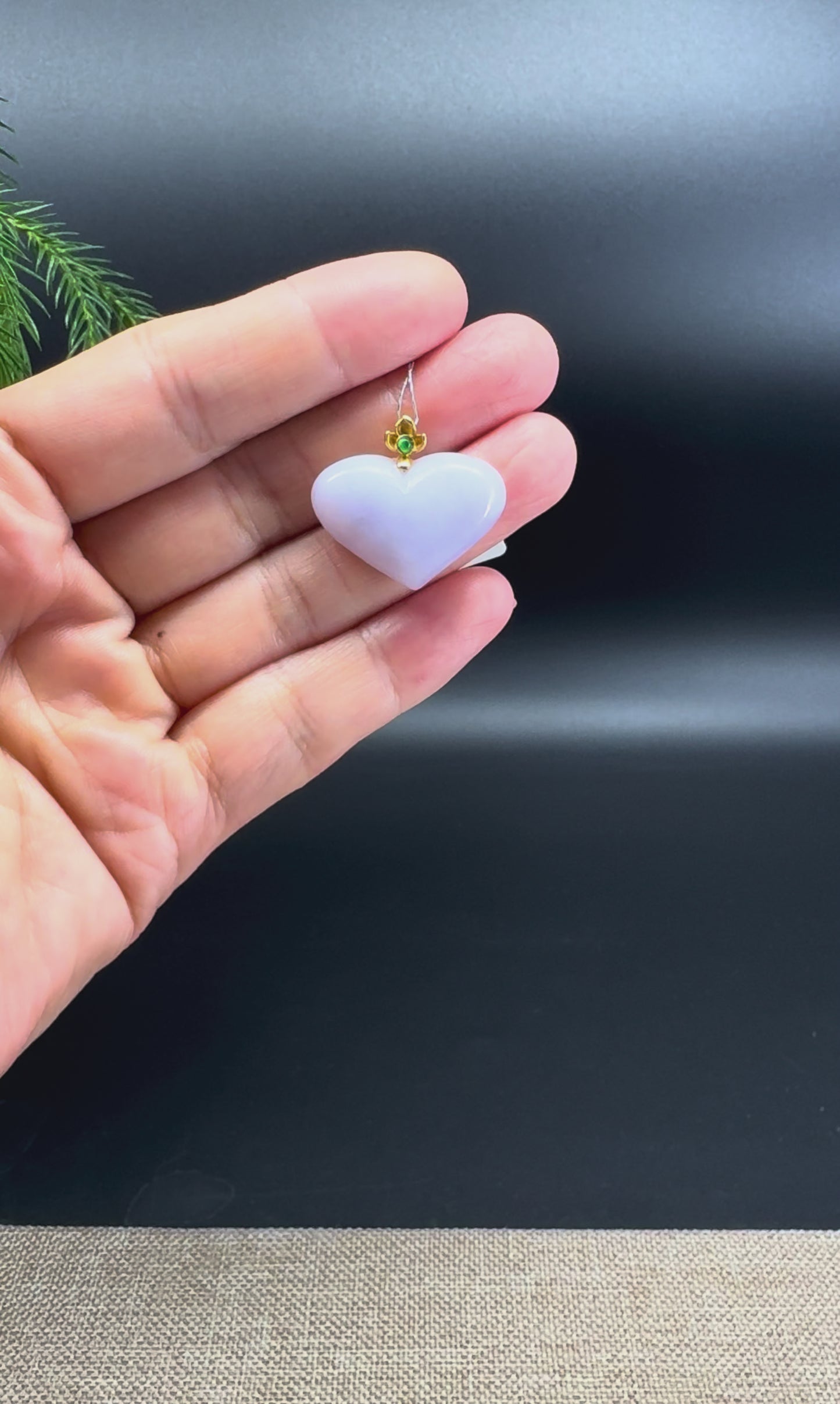 RealJade® Co. 18K Yellow Gold Genuine Burmese Light Lavender Jadeite Heart Pendant
