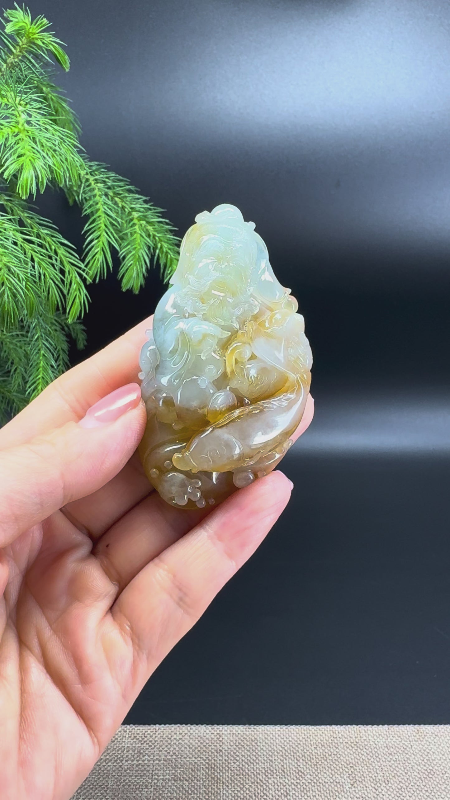 RealJade® Co. Natural Light Yellow Green Jadeite Jade Fisherman Pendant