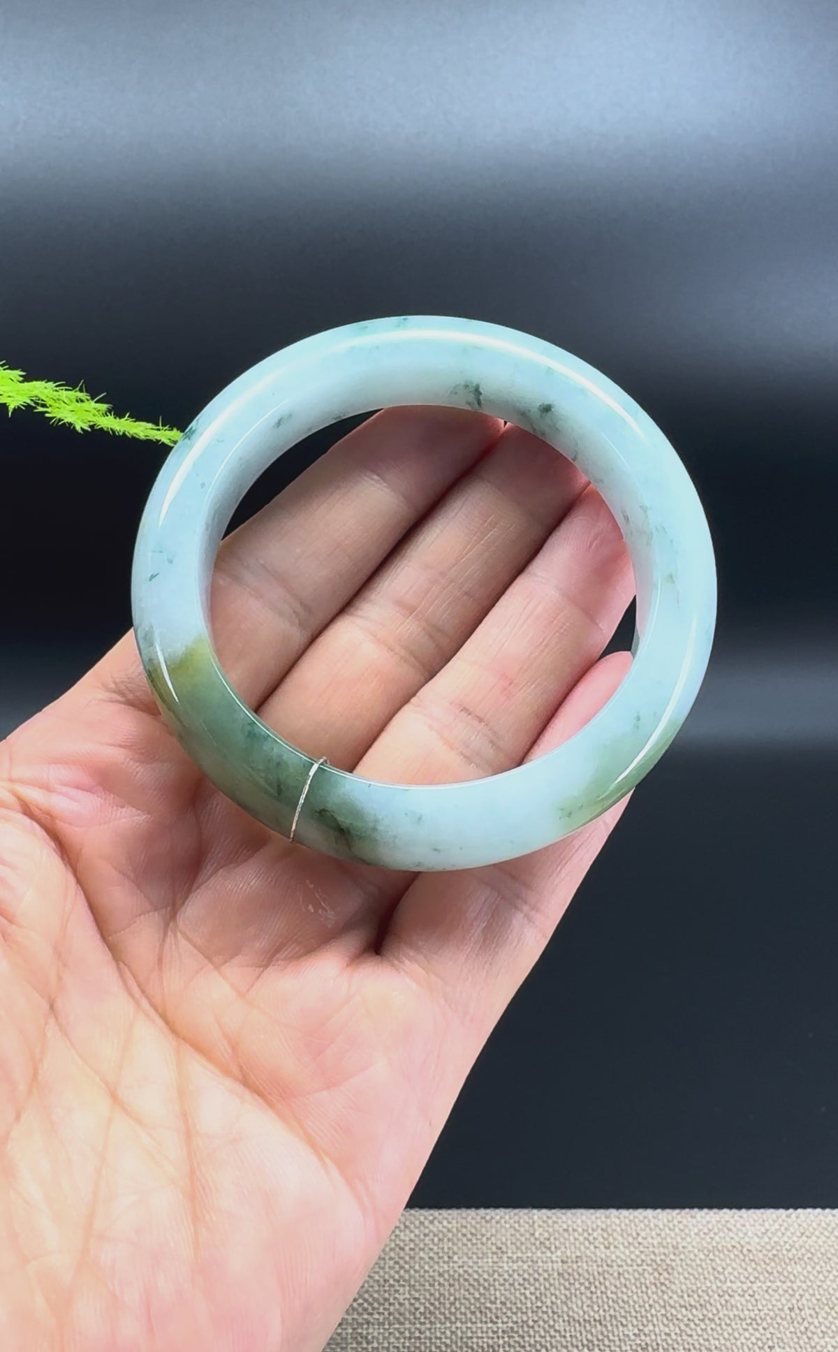 Genuine Burmese Blue Flower Jadeite Jade Bangle Bracelet ( 53.4mm )