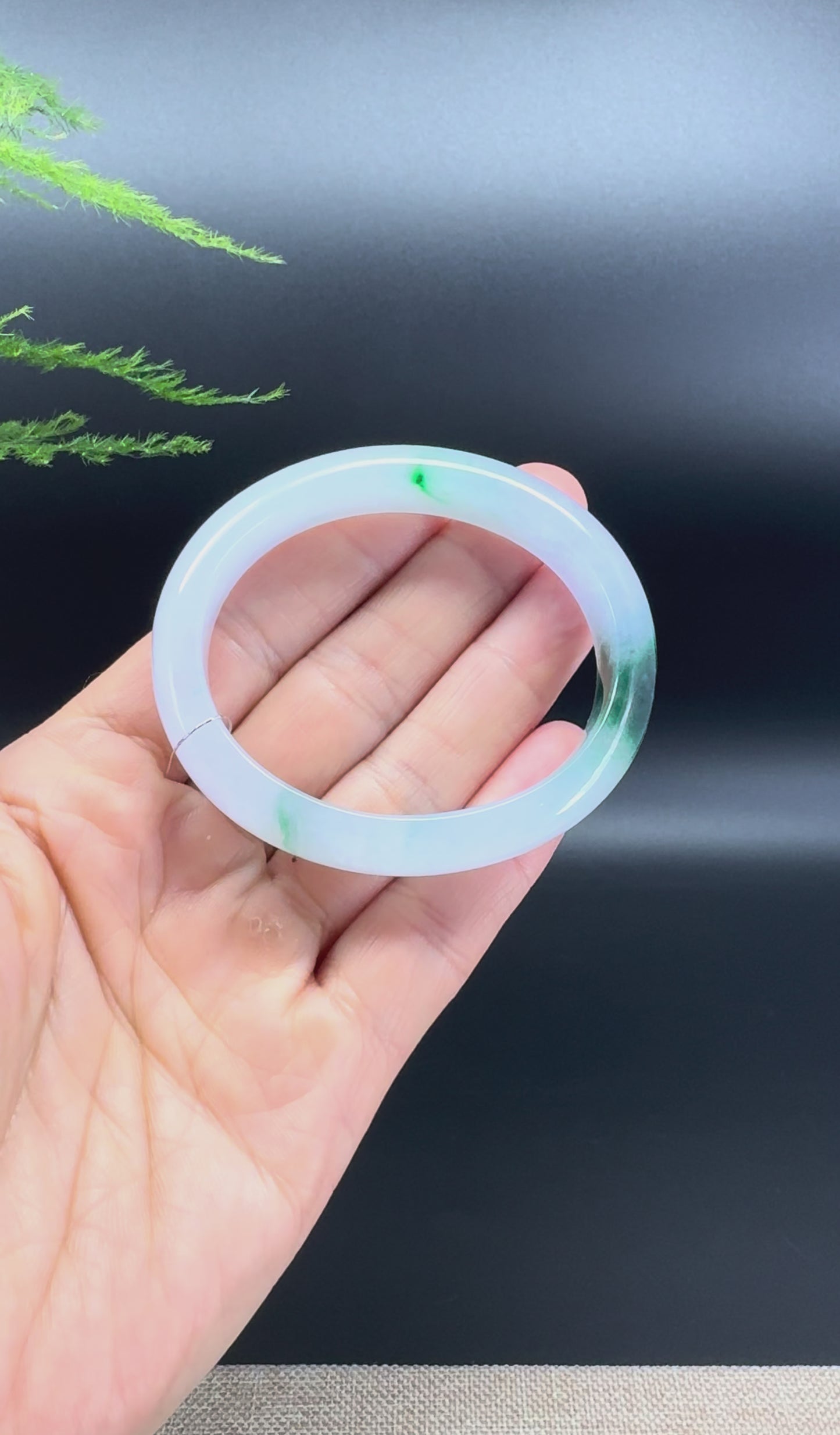 Load and play video in Gallery viewer, Genuine Burmese Icy Forest Green Jade Jadeite Bangle Bracelet ( 52.9*44mm )
