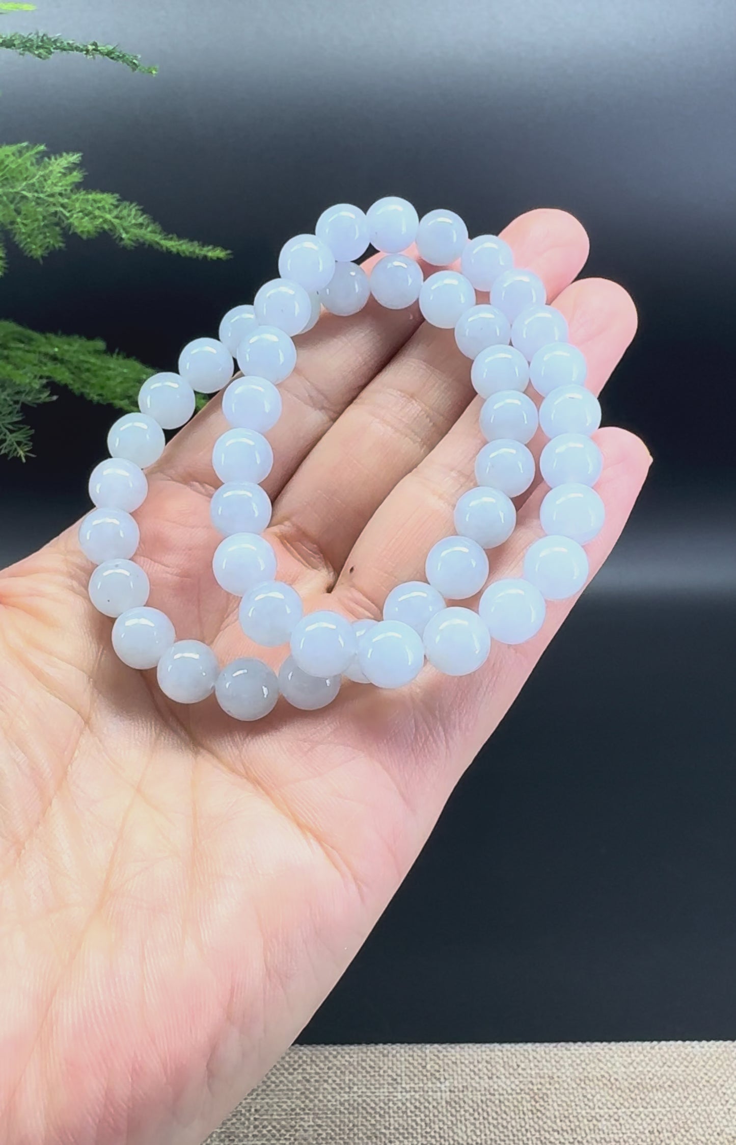Load and play video in Gallery viewer, Genuine Jadeite Jade Round Lavender Beads Bracelet (8.5 mm)
