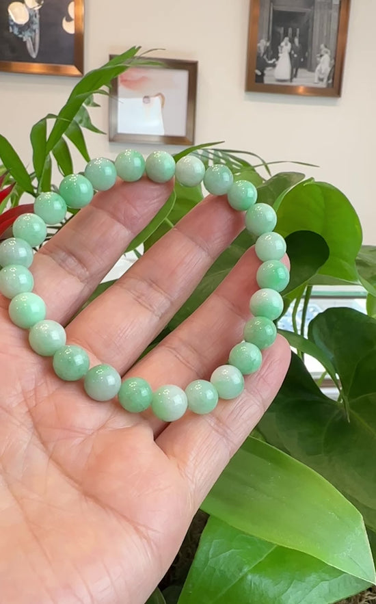 Load and play video in Gallery viewer, Jadeite Jade 9 mm Round Green Beads Bracelet ( 9 mm )
