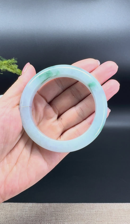 Load and play video in Gallery viewer, Genuine Burmese Blue Green Jade Jadeite Bangle Bracelet ( 56.3mm )
