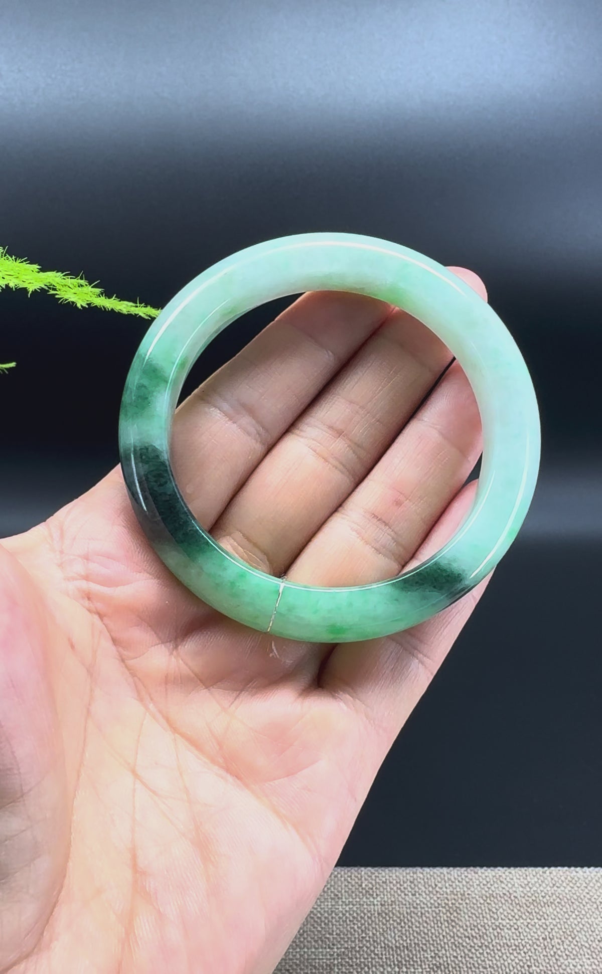 Genuine Burmese Deep Forest-Green Jadeite Jade Bangle Bracelet ( 56.1mm )
